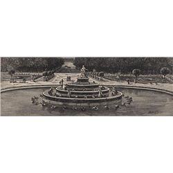 ORIGINAL Antique PRINT scene -VERSAILLES GARDENS