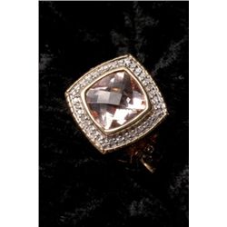 14KT yellow gold 10x10 cushion cut Morganite and Diamon