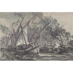 ORIGINAL Antique PRINT scene-BATTLE OF THE MASTS