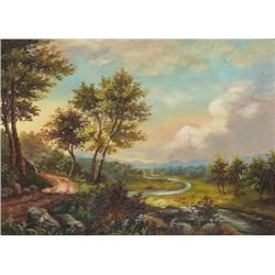 MWF1383H 5x7 Oil on Board Depiciting Stream Landscape S