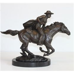 Commanding Bronze Sculpture Western Cowboy & Horse