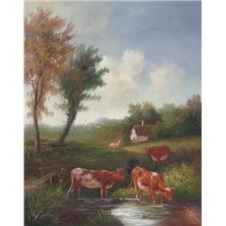 MWF1383BB 8 x 10 Oil on Board Depiciting Cow & Pasture