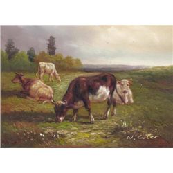 MWF1383F 5x7 Oil on Board Depiciting Cow & Pasture Scen