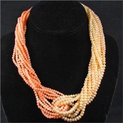 LOVELY 10 strand Pink Pearl & Coral Necklace   MWF111