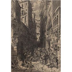 ORIGINAL Antique PRINT scene-A STREET IN NAPLES