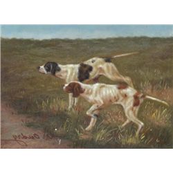 5 x 7 Oil on Board ~Hunting Dogs~ Signed W. Oudry