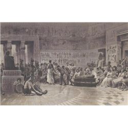 ORIGINAL Antique PRINT scene- EGYPTIAN FEAST