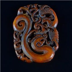 MWF1688 Lovely Handcarved old jade dragon pendant