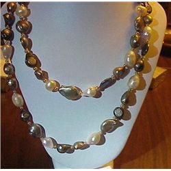 GRAY BEIGE FRESH WATER PEARLS SILVER COINS TWO STRANDS