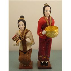 2 Vintage Laos Costume Dolls Traditional Hand Made