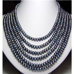 Extremly Long 130~ 7-8mm Black Akoya Cultured Pearl Nec