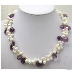 Beautiful white Freshwater pearl Amethyst Necklace MWF