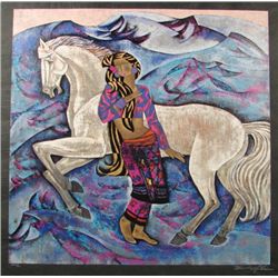 Zhou Ling WHITE HORSE Yunnan School Print Rice Paper