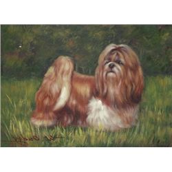 5 x 7 Oil on Board ~Puppy in Field~ Signed W. Oudry