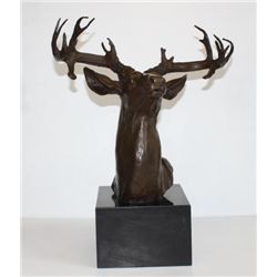 Large Bronze Bust Sculpture Elk