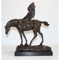 Regal Indian and Horse Bronze Sculpture After Debvt