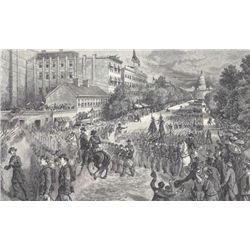 ORIGINAL Antique PRINT scene- THE UNION ARMY DISBANDED