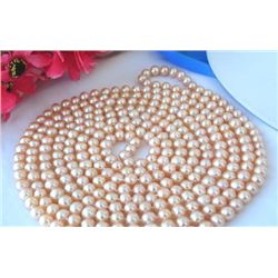 LONG 100~ 9MM PINK ROUND RESHWATER CULTURED PEARL NECKL