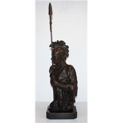 Enormous Bronze Bust Sculpture Indian Chief with Spear