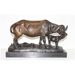 Gigantic Bronze Sculpture Cape Water Buffalo and Calf