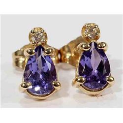 14KT GOLD TANZANITE AND DIAMOND EARRINGS: RP212