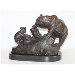 Magnificent Bronze Sculpture Grizzly Bear Mother & Cub