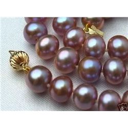 Unique 8-9mm Purple Akoya Cultured Pearl Necklace+earri