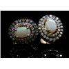 Image 1 : Pair of 14K Yellow Gold Opal & Diamond Pierced Earring