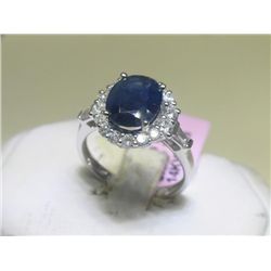 14K White Gold Ring Blue Sapphire and .68 CT Diamonds