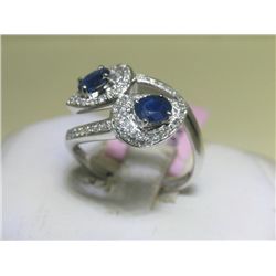 Blue Sapphire & Diamond 14K White Gold Ring 6 3/4