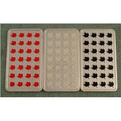 3 Diff Colored 1 Troy Oz 999 Canadian Silver Bars
