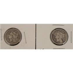 Hi-Grade 1865 & 1867 3 Cent Nickels -Nice Detail