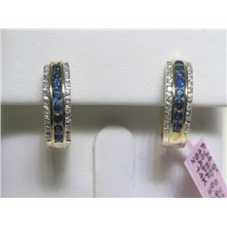 Blue Sapphire and Diamonds 14K Yellow Gold Earrings