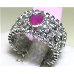 Michael Christoff Ruby & Diamond 14K Wht Gold Ring Sz 7