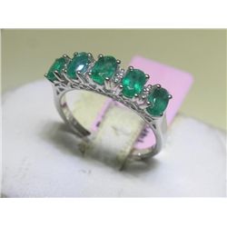 Emerald and Diamonds 14K White Gold Ring Size 6 3/4