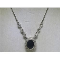 Blue Sapphire and Diamonds 14K White Gold Necklace