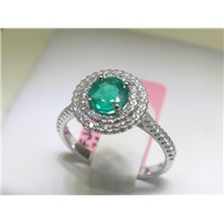 Size 6 1/4 18K White Gold Emerald and Diamonds Ring