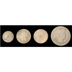 Type Set 1852 3 Cent Silver, Nickel,Barber Dime,Quarter