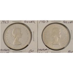 2 1963 BU Canada Silver Dollars