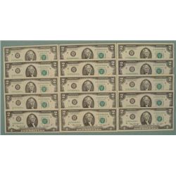 15) 1976 $2 Bills Notes Mint Mark "H" St. Louis -Nice