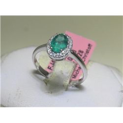 Emerald and .74 Carat Diamonds 14K white gold Ring