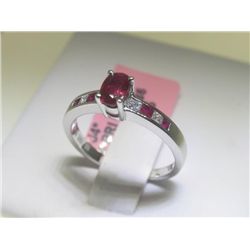 Ruby and .19 Carat Diamonds 14K White Gold Ring Size 7