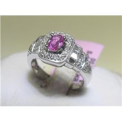 Pink Sapphire and Diamonds 14K White Gold Ring Size 7