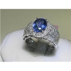 Tanzanite and .48 Carat Diamonds 18K White Gold Ring