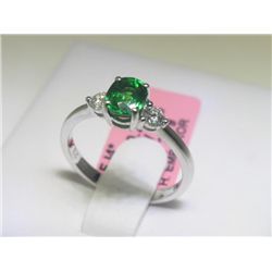 Tsavorite and Diamonds 18K White Gold Ring Size 7