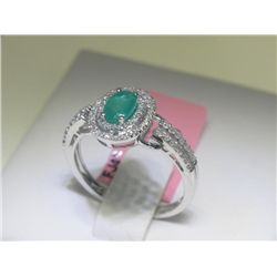 Emerald and .35 CT Diamonds 14K White Gold Ring Size 7