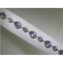 Amethyst and .57 Carat Diamonds 14K White Gold Bracelet