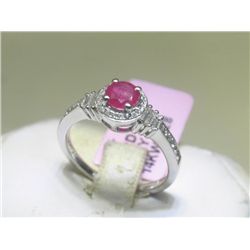 .25 CT Diamonds and Ruby 14K White Gold Ring Size 6 3/4
