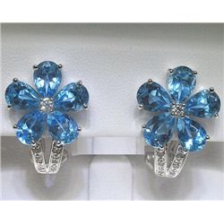 Blue Topaz and .16 CT Diamonds 18K White Gold Earrings