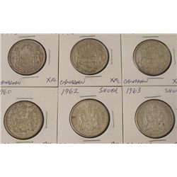 6 Diff High Grade Canadian Silver Half Dollars 1943-63